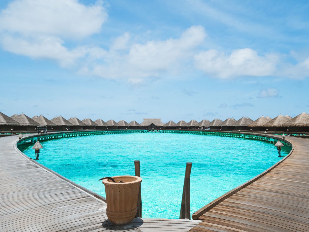 Luxury resort on Borabora with white sand and turquoise water