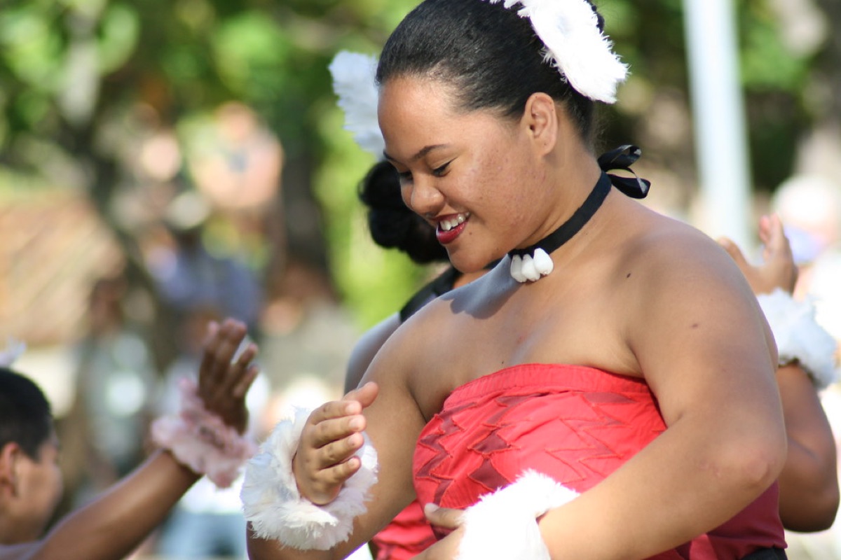polynesian dancer in traditional costume