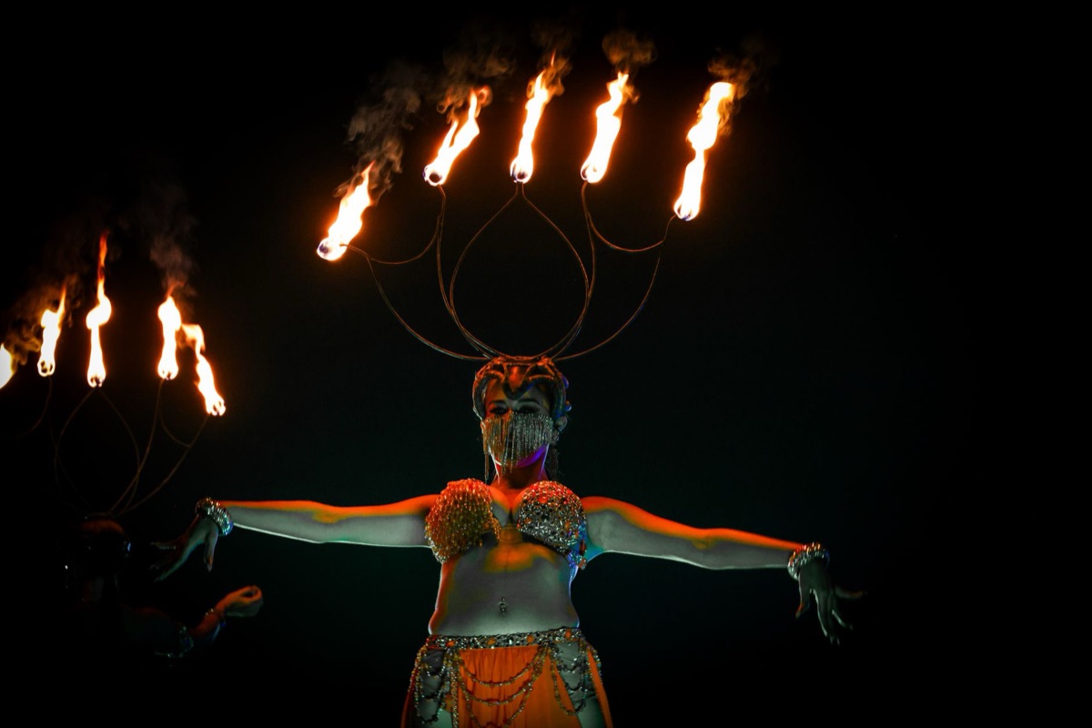 polynesian dance performance under starry sky