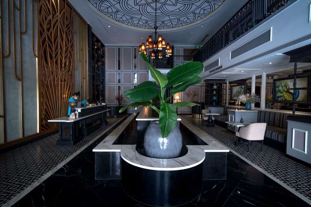 Award-winning resort lobby with tropical decor