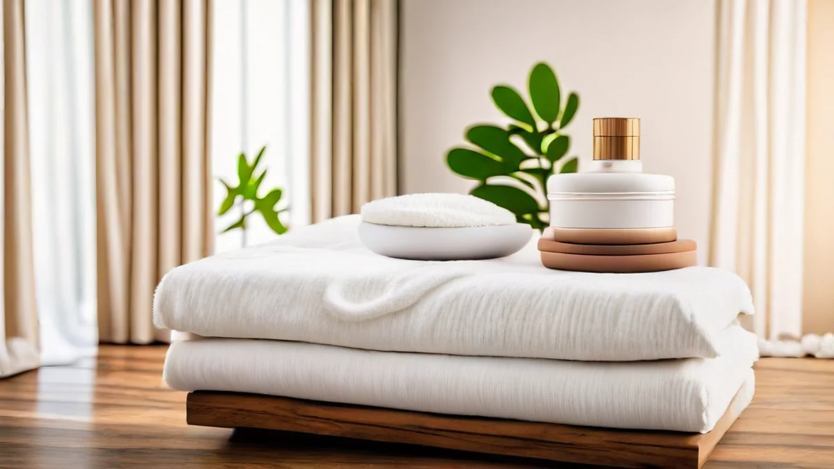 Luxury hotel spa massage room with treatment tables, soothing aromas, and elegant decor.