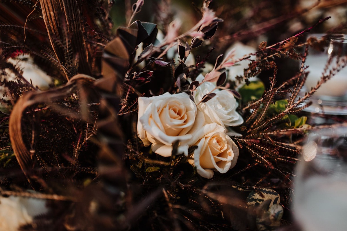 tropische Blüte mit Weißrosen
