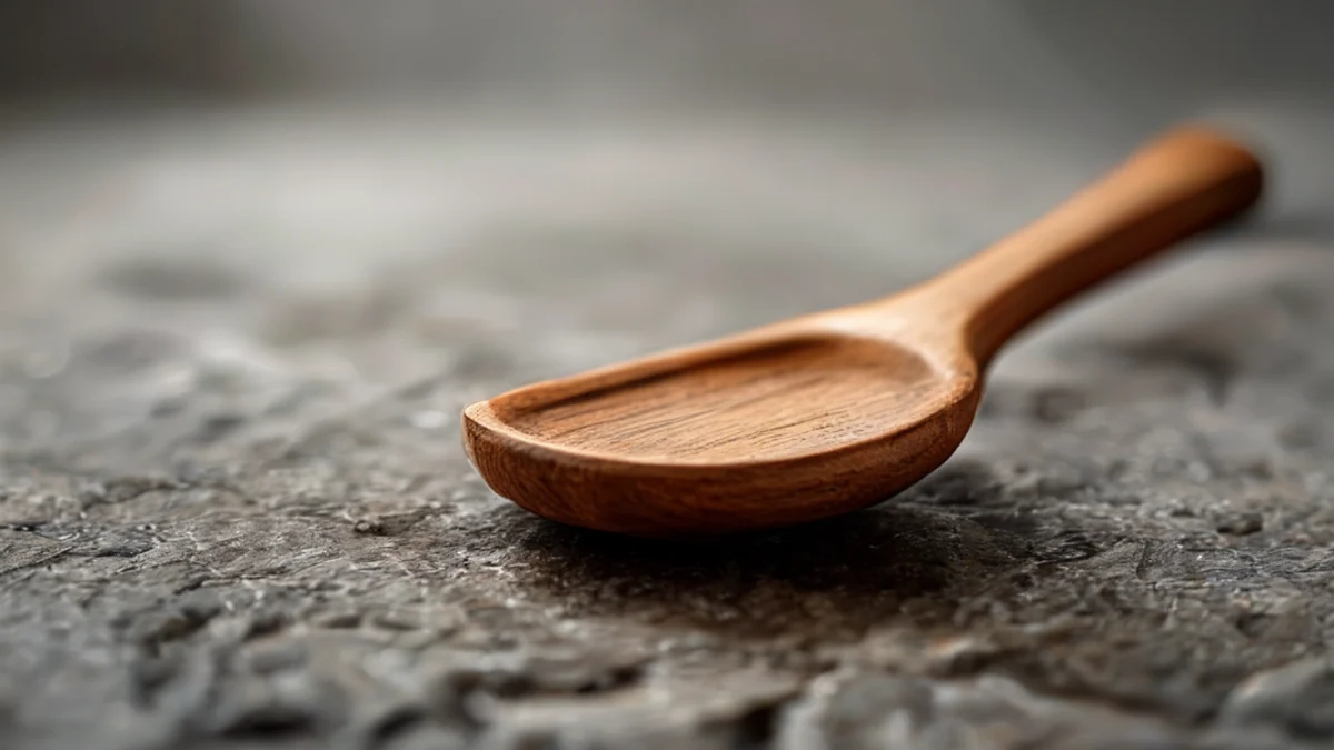 Cuchara de teak natural, hecha a mano, usada para servir o comer