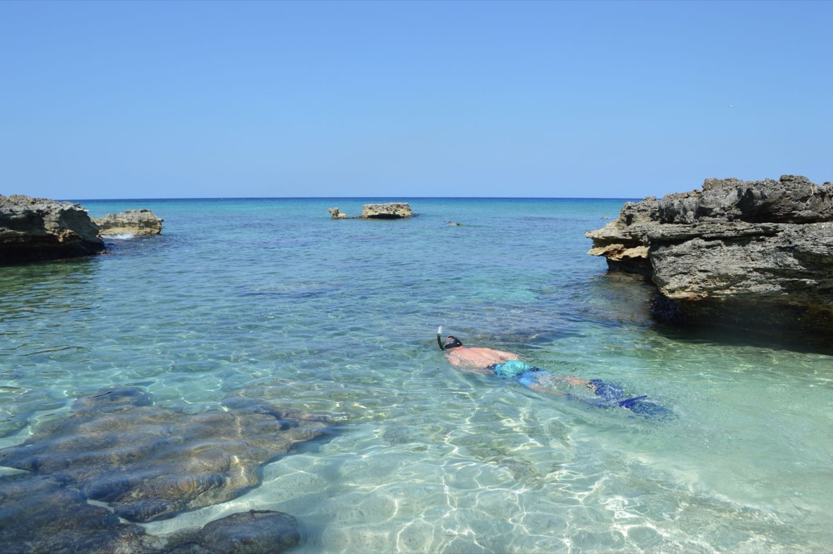 tropical beach with snorkeling gear